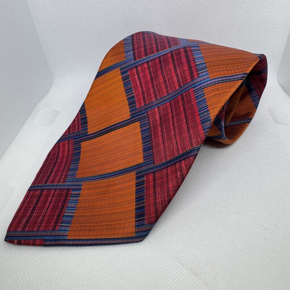 VTG 60s 70s Liebert Geometric Block Stripe Wide Retro Novelty Orange Necktie